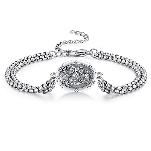 Heiliger Joseph Armband Sterling Silber St Joseph Anhänger Armband Amulett Schmuck Religiöser Geschenke für Herren von ADMETUS