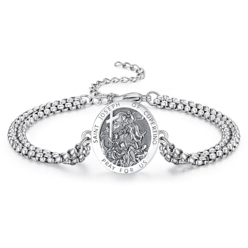 Heiliger Joseph von Cupertino Armband Sterling Silber St Joseph von Cupertino Anhänger Armband Religiöse Geschenk für Herren Männer von ADMETUS