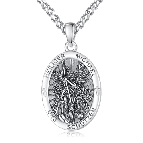 Heiliger Michael Anhänger Kette Halskette Medaille Silber 925 St Michael Medal Schutz Schmuck Amulett Kette Katholische Christliche Religiöse Geschenke Männer von ADMETUS