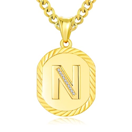 Initialen Buchstaben Anhänger Kette Sterling Silber Buchstaben N Anhänger Halskette Gold Initialen Kette N Halskette Schmuck Geschenke für Herren Damen von ADMETUS