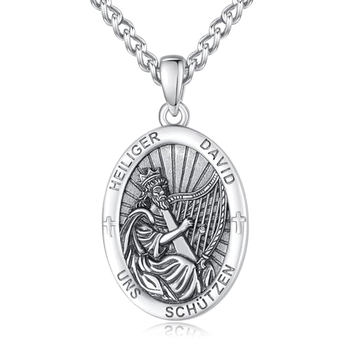 König David Anhänger Kette Halskette Medaille Silber 925 King David Medal Schutz Schmuck Amulett Kette Katholische Christliche Religiöse Geschenke Männer von ADMETUS