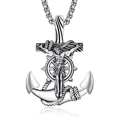 ADMETUS Kruzifix Kette Herren 925 Sterling Silber Anker Kettenanhänger Halskette Männer Jesus Kreuz Kette Anhänger Anchor Schmuck für Herren von ADMETUS