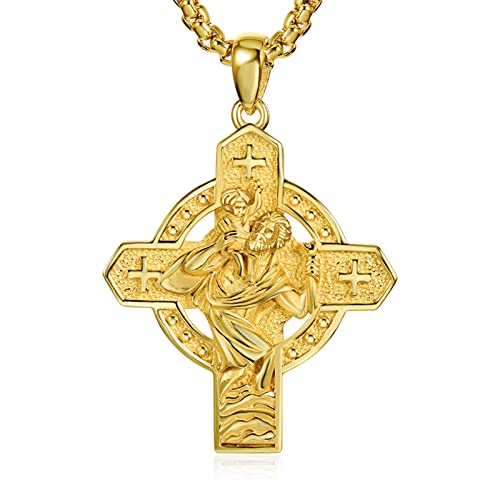 ADMETUS Heiliger Christophorus Kette Anhänger 925 Sterling Silber St Christopherus Kette Herren St Christopher Halskette Kreuz Schmuck Religiöser Geschenke (Gold) von ADMETUS