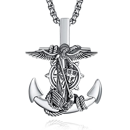 ADMETUS Heiliger Michael Kette 925 Sterling Silber Anker Kettenanhänger Halskette Männer Saint Michael Anhänge Erzengel Michael Halskette Anchor Schmuck für Herren von ADMETUS