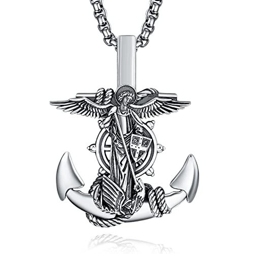 Heiliger Michael Kette 925 Sterling Silber Anker Kettenanhänger Halskette Männer Saint Michael Anhänge Erzengel Michael Halskette Anchor Schmuck für Herren von ADMETUS
