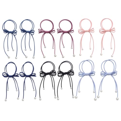 ADOCARN 12 Stück Haargummis mit Schleifen und Imitationsperlen Elastische Haarring Pferdeschwanzhalter für Damen und Mädchen Vielseitig Einsetzbar für Alltag und Besondere Zufällige Farbe von ADOCARN
