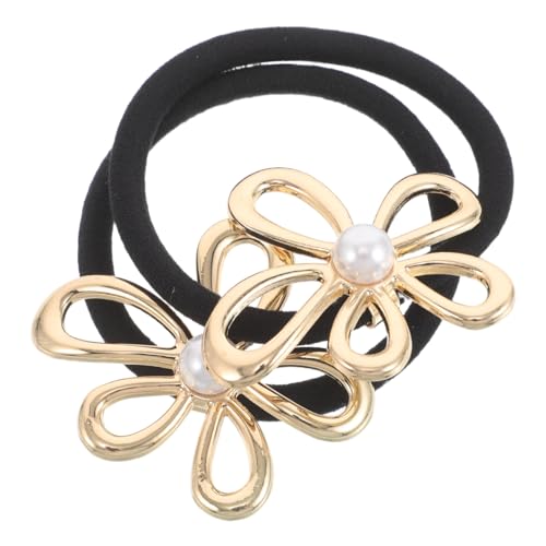 ADOCARN 2stücke Perlen Pferdeschwanzhalter Metallblumen Haargummis Elastische Haarspangen Für Damen Und Mädchen Accessoires Für Hochzeit Und Party Schäden Für Haar von ADOCARN
