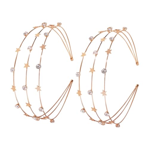 ADOCARN 2 Stück Haarreif mit Rhinestone Sternen Eleganter Kopfschmuck für Damen Hochzeiten und Festlichkeiten Goldfarbene Tiara für Besondere Anlässe von ADOCARN