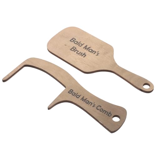 ADOCARN 2stücke Kamm Und Bürstenset Für Herren Mit Glatze Einzigartiges Holzkämmwerkzeug Zahnloser Streichkamm Haarlose Pflegebürste Lustiges Requisit Für Partys Und Anlässe von ADOCARN