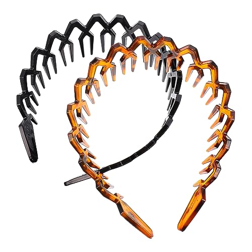 ADOCARN 2 Stück Wellenförmiges Haarband mit Zähnen aus Flexiblem Kunststoff Breites Haarreif Design für Damen und Mädchen Modisches Stirnband für Alltag und Party Schwarz und von ADOCARN