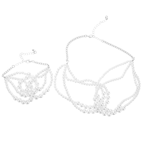 ADOCARN 2 Stück geknoteter Perlenschmuck mit mehreren Lagen, Halskette und Armband aus französischen Kunststoffperlen für Brautjungfern, Hochzeiten, Partys, Verabredungen und den Alltag von ADOCARN