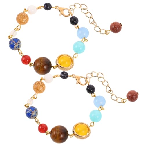 ADOCARN 2-teiliges Sonnensystem-Armband: Universum, Acht Planeten, verstellbar – Armreifen mit Steinperlen – Schmuck für Frauen – Astronomie- von ADOCARN