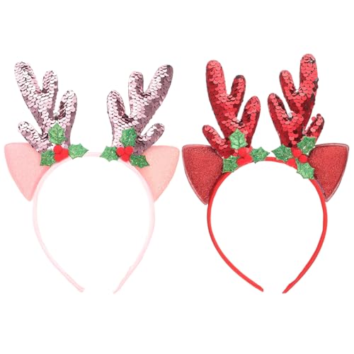 ADOCARN 2St Geweih Stirnband weihnachtselch stirnband Hirschohren-Stirnband christmas haarreif christmas headband Haargummis Weihnachtshaarreifen Weihnachtskopfbedeckung Pailletten Zubehör von ADOCARN