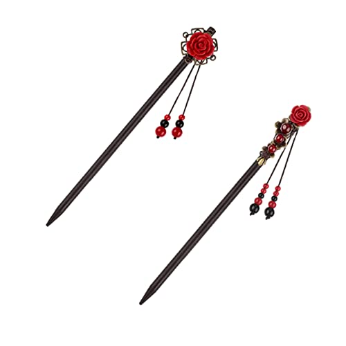 ADOCARN 2St Haarnadel Haarperlen für Zöpfe Haarspangen für Damen Quaste Netz Manschetten Haarschmuck lockenstab lockenfönstab haarhalter chinesische Haarstäbchen Haarstock Holz Coffee von ADOCARN