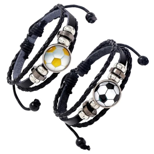 ADOCARN 2stücke Fußball Armband Herren Aus Kunstleder Mit Perlen Persönlichkeitsarmband Als Fan Geschenk Minimalistischer Schmuck Für Fußball Fan von ADOCARN