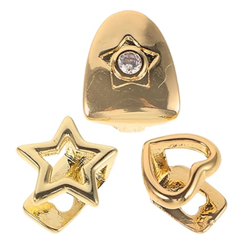 ADOCARN 3 Stück Goldgrills für Ihre Zähne, Herz-Stern-Zahngrills, Kappe, Hip-Hop-Zahnschmuck, Zubehör für Cosplay-Bühnenshows und Foto-Requisiten von ADOCARN