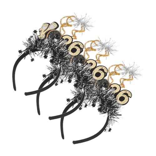ADOCARN 3stücke Frohes Neues Jahr Stirnband Mit Sternanhängern Glitzerndes Pailletten-haarreifen Für Silvesterfeiern Dekoratives Neujahrshaarbänd von ADOCARN