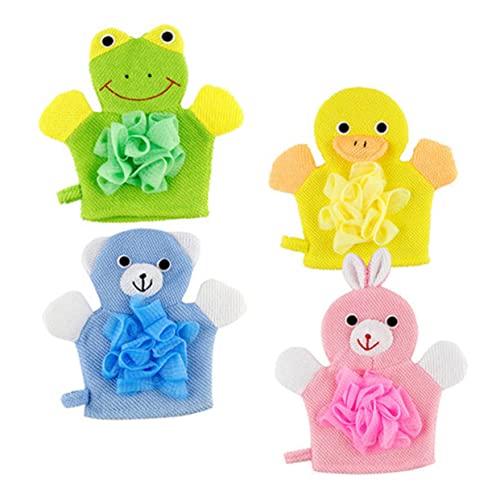 ADOCARN 4stücke Badeschrubbhandschuh Cartoon Junge Mädchen Peeling Badehandschuh Schöne Körper Reinigung Handschuhe Long Comfortable Mit Aufhängeöse Für Tägliche Tiefenreinigung Leicht Zu von ADOCARN