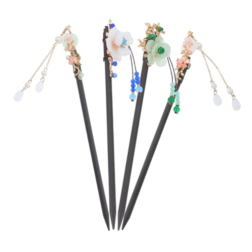 ADOCARN 4 Stück Chinesische Haarnadeln mit Quasten Retro Holzhaarnadeln für Damen Handgefertigte Haarstäbchen für Traditionelle Aufsteckfrisuren und Qipao Accessoires Langlebig von ADOCARN