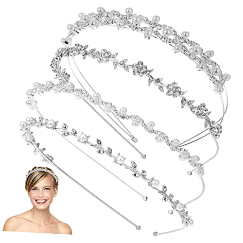 ADOCARN 4 Stück Krone Haarschmuck für Mädchen Hochzeit Tiara Braut Strass Tiara Hochzeit Strass Stirnband Schleife Stirnband Haargummis Hochzeit Stirnband Ausgabe Karte Fliege Strass Braut, Medium, von ADOCARN