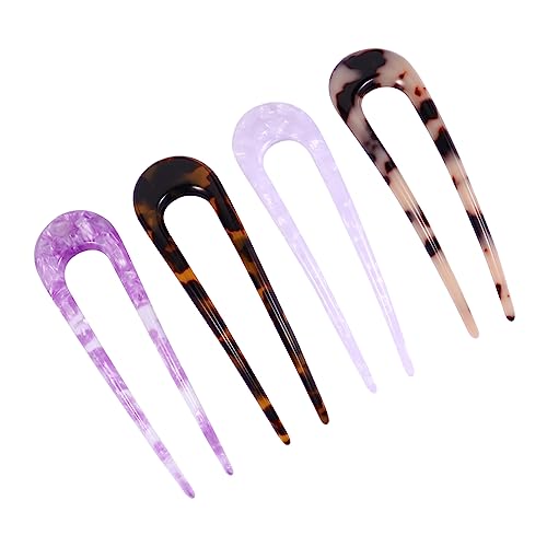 ADOCARN 4stücke U-förmige Haarnadeln Aus Acetat Doppelzahnige Haarklammern Für Frisuren Für Damen Und Mädchen Verschiedenen Farben Schildpatt von ADOCARN