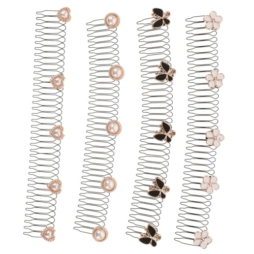 ADOCARN 4stücke Haarkamm in U-form Für Damen Dehnbarer Haarhalter Accessoires Für Dickes Haar Stirnband Mit Strasssteinen Haarnadel Zum Stylen Metalldraht-haarkamm Clips Für Gewelltes Haar von ADOCARN