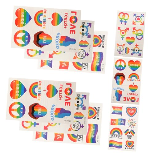 ADOCARN 9blätter Regenbogen Temporäre Tattoos Bunte Aufkleber Für Pride-feiern Einfach Anzubringen Entfernen Wasserfest Für Erwachsene Kreative Körperdekoration von ADOCARN