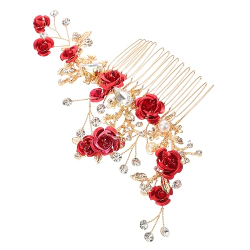 ADOCARN Blumen-haarkamm Für Braut Mit Roten Blumen Perlen Und Strass Hochzeitsfrisur Accessoire Party Und Tanz Für Frauen Und Mädchen von ADOCARN