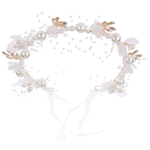 ADOCARN Blumenmädchen Haarband Mit Perlen Einstellbares Elegantes Haarschmuck Für Hochzeiten Und Festlichkeiten Für Mädchen Und Damen Blumenkranz Haarschmuck von ADOCARN