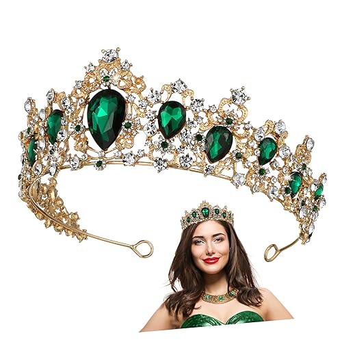 ADOCARN Brautkrone Barock Retro Hochzeit Haarschmuck für Damen Goldene Krone mit Grünem Perfektes Accessoire für Hochzeiten und Besondere Anlässe von ADOCARN