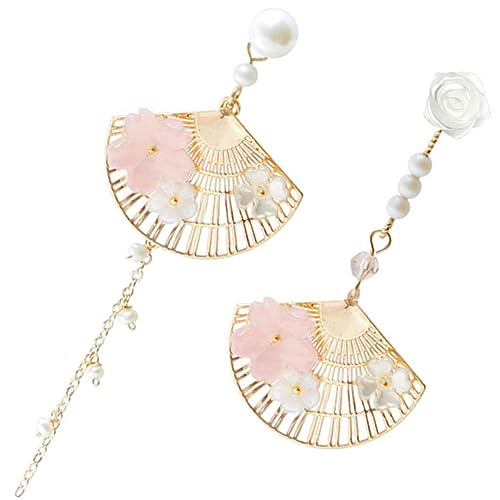 ADOCARN Damen Ohrhänger Blumen Design mit Perlen Lange Kreative Ohrschmuck für Alltag Party Hochzeit Statement Ohrringe von ADOCARN