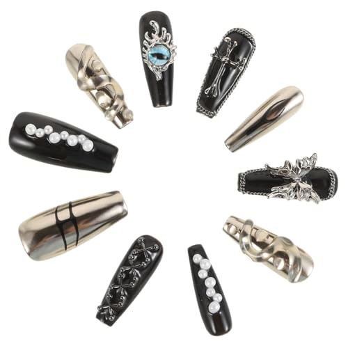 ADOCARN Handgefertigte Gothic-kunstnägel Mit Kreuz- Und Schmetterlingsdekor Einfach Aufzutragende Drucknägel Für Die Maniküre Von Frauen von ADOCARN