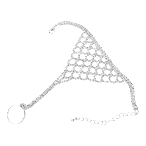 ADOCARN Fingerring-Armband zur Hochzeit: Zierliches Strass-Armband, Ring, Handkette für Frauen – verstellbarer Handgelenkschmuck für Brautjungfern und Abschlussbälle von ADOCARN