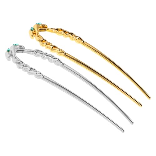 ADOCARN 2stücke U-förmige Haarnadeln Aus Metall Für Frauen Gedrehte Haargabeln Für Langes Haar Große Haarnadeln in Silber Und Gold Haarschmuck Mit -verzierung von ADOCARN