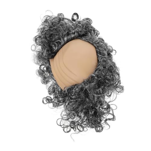 ADOCARN Herren Graue Lockenperücke Mit Glatze Kurze Synthetische Hitzebeständige Perücke Für Halloween Cosplay Und Kostümpartys von ADOCARN