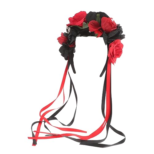 ADOCARN Halloween-Totenkopf-Haarband Halloween-Blumen-Stirnband Skelett-Hand-Stirnband Haarschmuck Haargummi gotisches Blumenstirnband Cosplay-Party-Haarband Rosen Kleidung Kranz Zubehör von ADOCARN