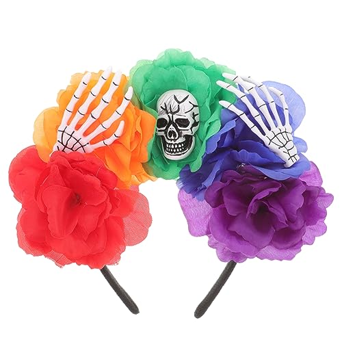 ADOCARN Halloween-totenkopf-haarband Mexikanischer Floraler Kopfschmuck Halloween-stirnband Tag Der Toten Kopfbedeckung Fiesta-blumenkrone Polyester-kunststoff Zubehör Die Blumen von ADOCARN