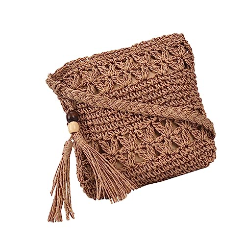 ADOCARN Hollow out Strandtasche Handgewebte Umhängetasche mit Fransen für Damen für Strand Urlaub und Partys Robuste Stilvolle Crossbody Tasche Kaffee von ADOCARN