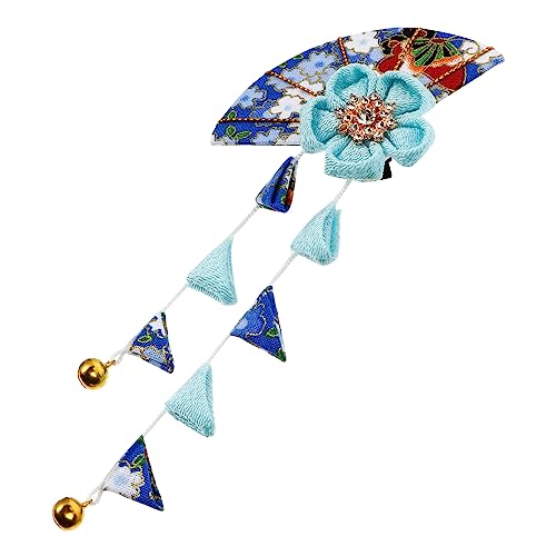 ADOCARN Japanischer Kimono Haarschmuck mit Blauer Stoffquaste Langlebige Japanische Haarklammer für Damen Geeignet für Cosplay Hochzeit Party und Festliche Anlässe von ADOCARN