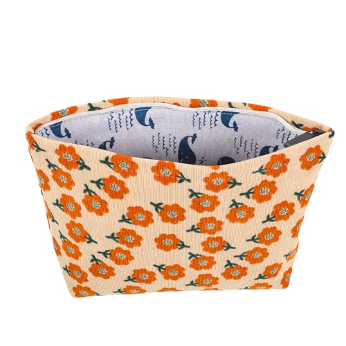 ADOCARN Vintage Kosmetiktasche Für Damen Dekorative Toilettentasche Mit Blumenmuster Tragbare Make-up Aufbewahrung Für Reisen Und Alltag Langlebiges Design Aus Cord Mit Kleinen Blumen von ADOCARN