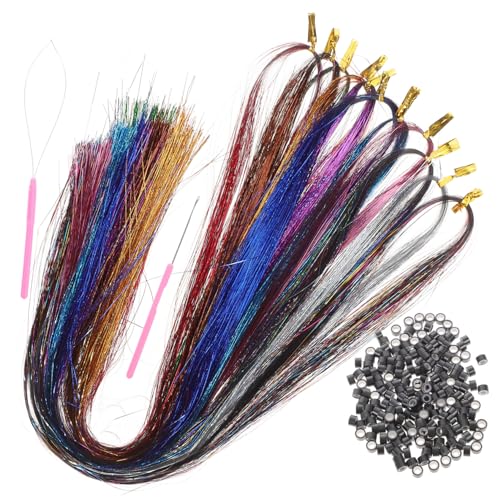 ADOCARN Lametta Haarverlängerungsset 120cm Buntes Glitzer Lametta für Damen mit Werkzeug Haar Accessoires für Festivals und Partys von ADOCARN