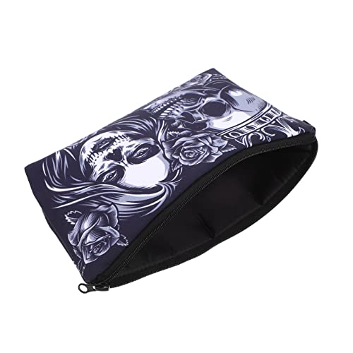 ADOCARN Makeup Tasche Muertos Handtasche Reißverschluss Modisch Design Reise Bleistift Schädel Hüllen Etui Beutel Produkt Skelett Tragbar Schwarz Für Kosmetik Muster Persönlich Damen von ADOCARN