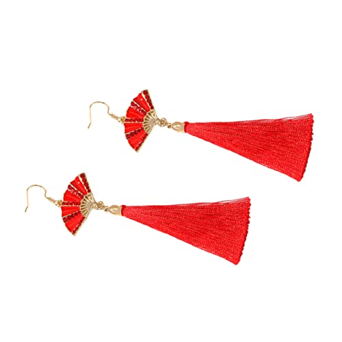 ADOCARN Rote Quasten Ohrringe Damen Fans Form Fransen Ohrhänger Frühlingsfest Schmuck Ohranhänger Leicht Komfortabel von ADOCARN