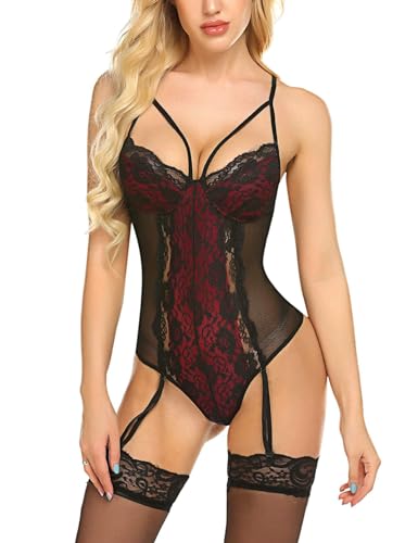 ADOME Damen Dessous Body Strapse, Rot, L von ADOME