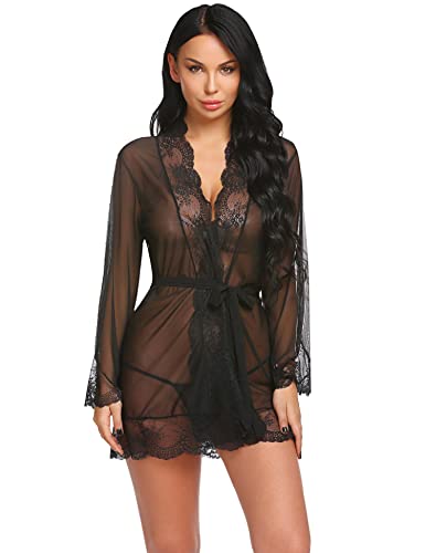 ADOME Damen Lingerie Babydoll Dessous Spitze Nachtkleid 63,Schwarz,S von ADOME