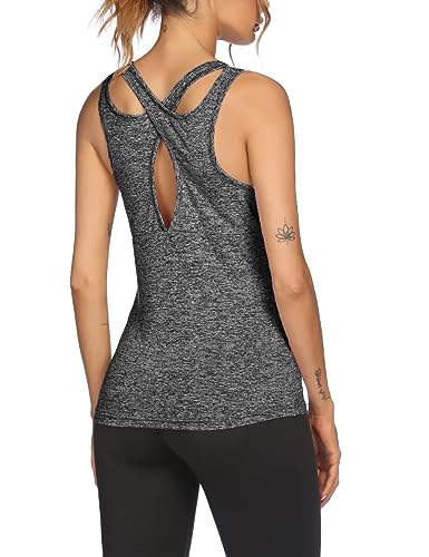 ADOME Damen Sport Tanktop Sporttop Ärmelloses Basic Shirt Tops Oberteile Tank Top Rückenfrei Casual Tops Sportshirt Blusen Dunkelgrau XXL von ADOME