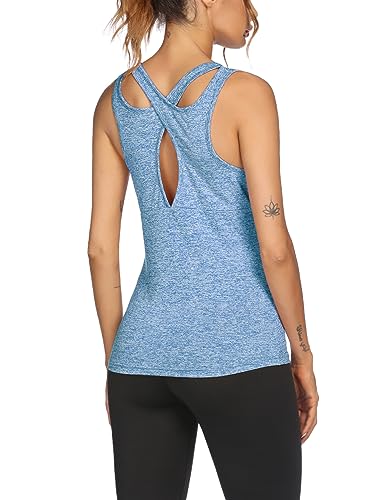 ADOME Damen Sportshirt Yoga Tank Top Fitness Shirt Laufshirt Running Oberteil Trainingshirt Ärmelloses Sporttop Blau L von ADOME
