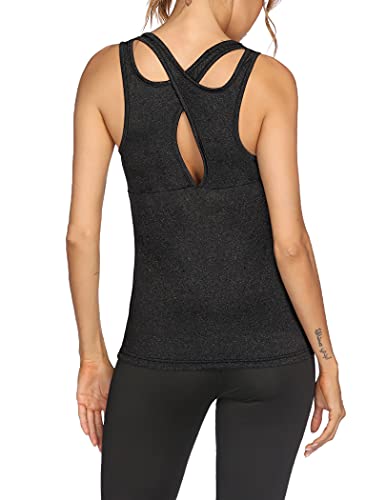 ADOME Damen Sportshirt Yoga Tank Top Fitness Shirt Laufshirt Running Oberteil Trainingshirt Ärmelloses Sporttop Schwarz M von ADOME