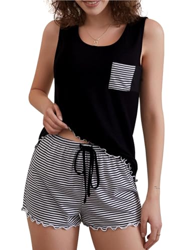 ADOME Schlafanzug Damen Kurz Pyjama Nachtwäsche Top und Schlafshorts Zweiteiliger Mit Tasche von ADOME