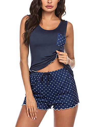 ADOME Schlafanzug Damen Kurz Pyjama Sommer Shorty Nachtwäsche Sexy Hausanzug Sleepwear Top und Shorts Blau XL von ADOME